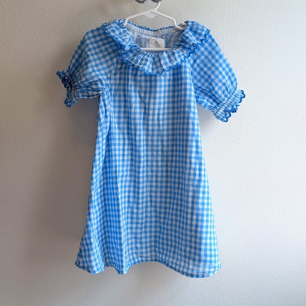 Crewcuts by J.Crew Girls Dress Size 5 Light Blue Gingham with Ruffle Collar.